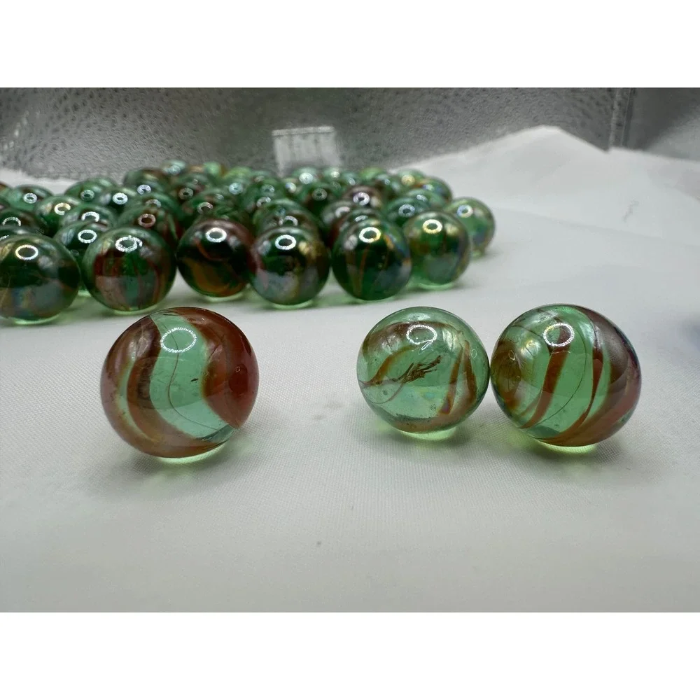 Vintage Glass‎ Marbles Lot 73 Green Swirl + Blue Shooter Mixed Sizes
